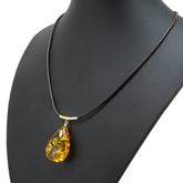 Cognac Amber Drop Pendant & Leather Necklace - Amber Alex Jewelry